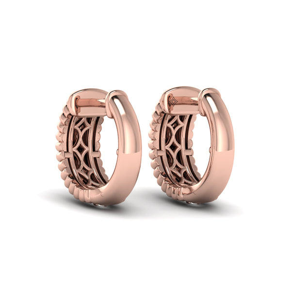 Fluted Huggie Earrings with Center Diamonds