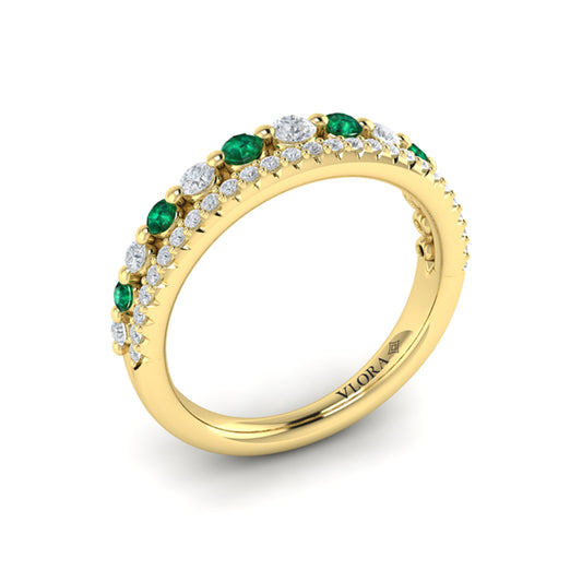 Diamond and Emerald Two Row Ring