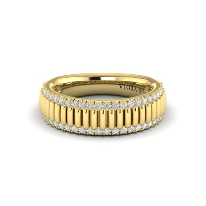 Fluted Band Ring Edged with Diamonds