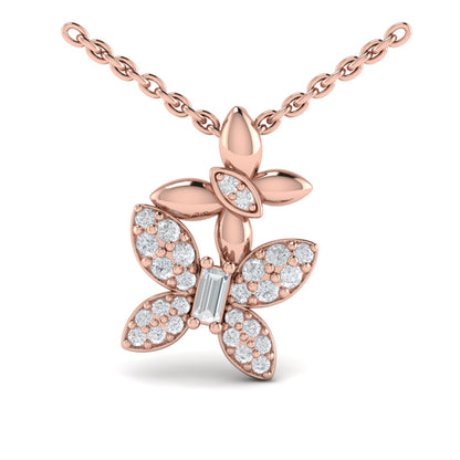 Double Butterfly Diamond Pavé Pendant Necklace