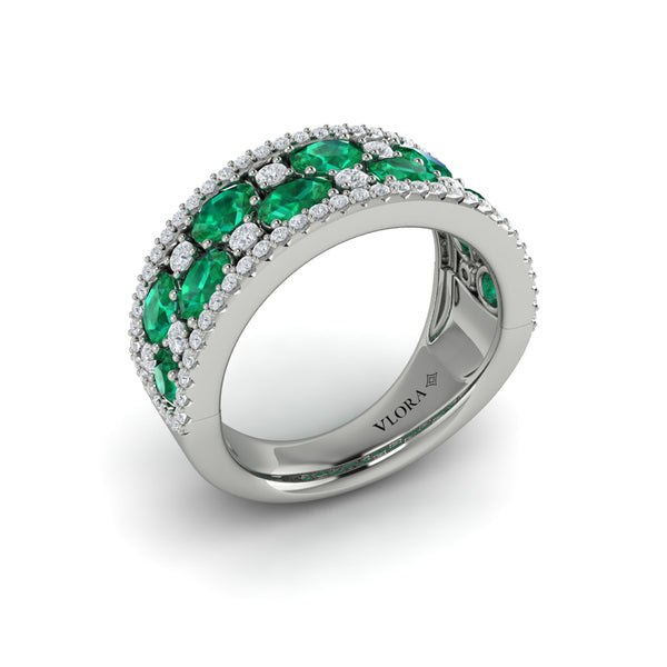 Multi Diamond and Emerald Statement Ring