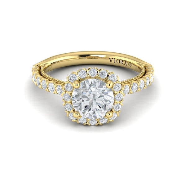 Floral Halo Round Engagement Ring