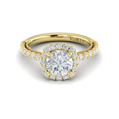 Floral Halo Round Engagement Ring