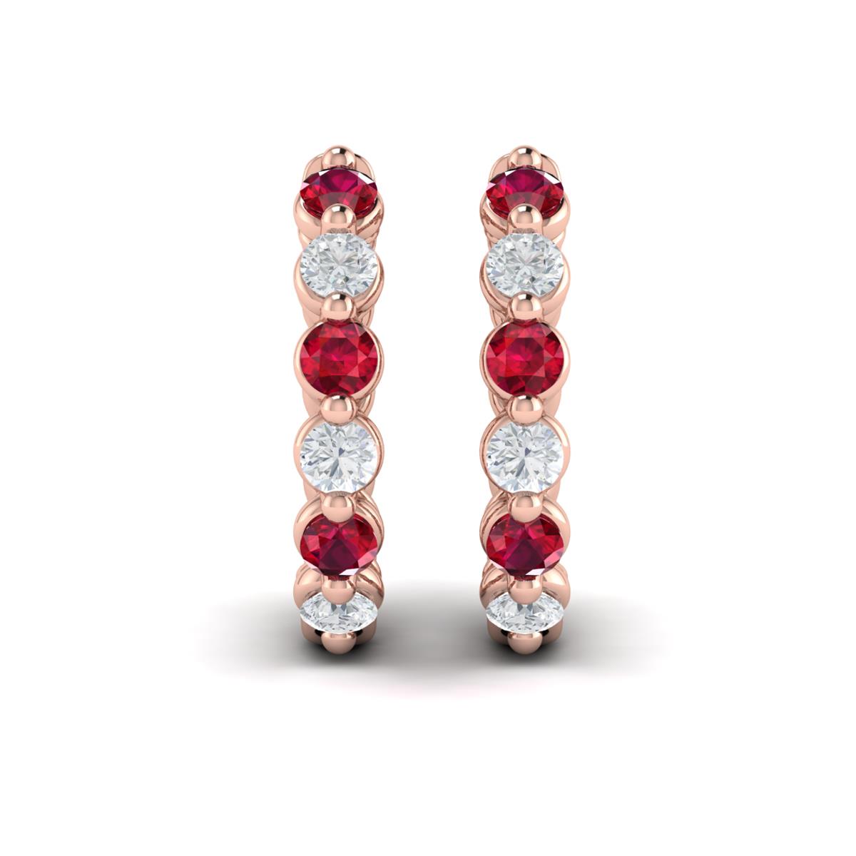 Diamond and Ruby Twist Hoop Earrings