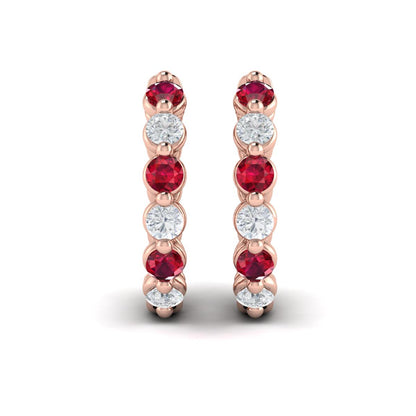 Diamond and Ruby Twist Hoop Earrings