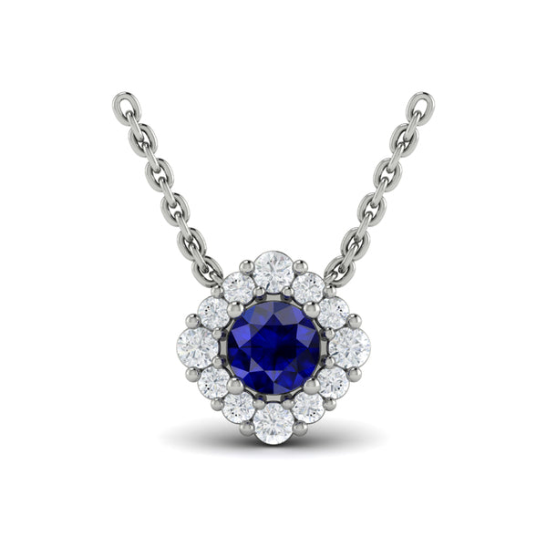 Diamond Halo and Round Sapphire Center Pendant