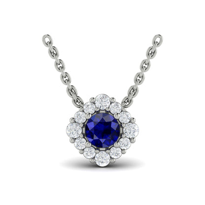 Diamond Halo and Round Sapphire Center Pendant