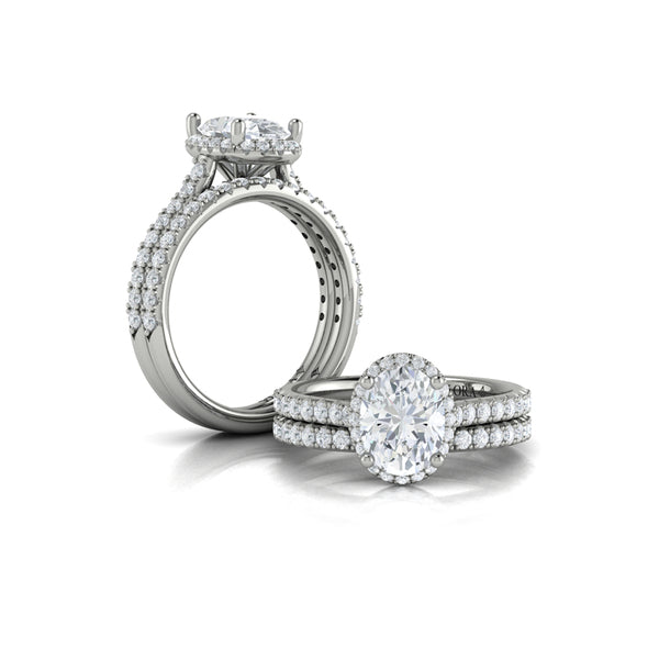 Oval Halo Engagement Ring in Platinum by Vlora Bridal