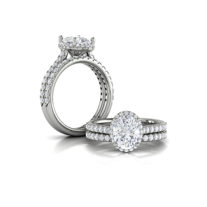 Oval Halo Engagement Ring in Platinum by Vlora Bridal