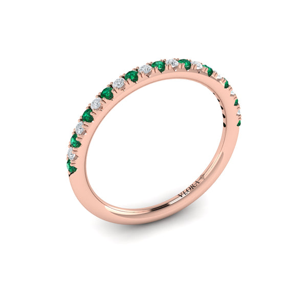 Slim Emerald and Diamond Stackable Band