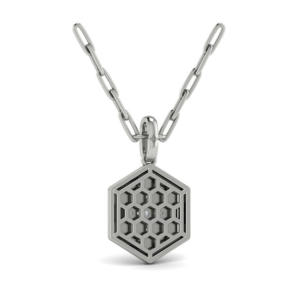 Center Starburst Diamond and Bezel Hexagon Pendant Necklace