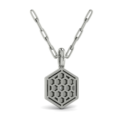Center Starburst Diamond and Bezel Hexagon Pendant Necklace