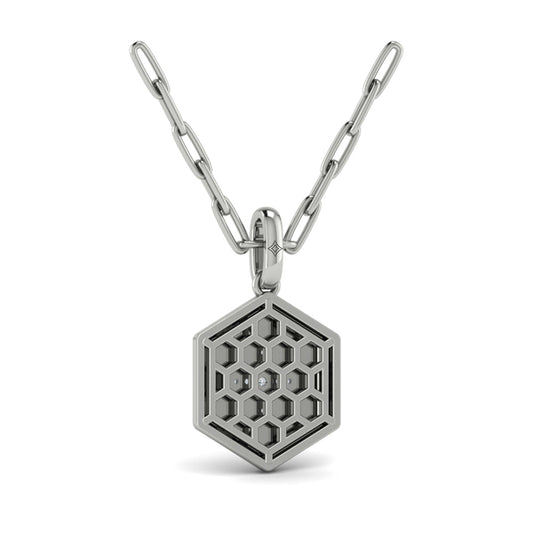 Center Starburst Diamond and Bezel Hexagon Pendant Necklace