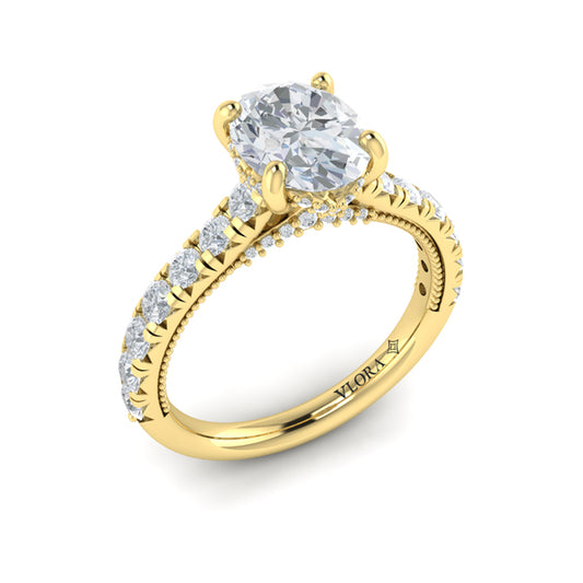 French Cathedral Oval Hidden Halo Engagement Ring