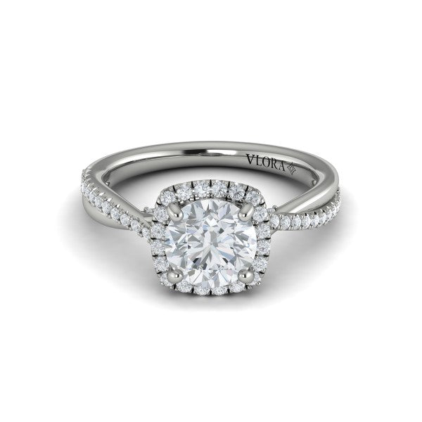 Round Halo Engagement Ring in Platinum by Vlora Bridal
