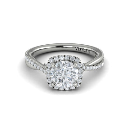 Round Halo Engagement Ring in Platinum by Vlora Bridal
