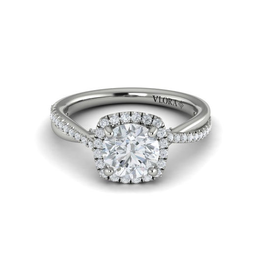 Round Halo Engagement Ring in Platinum by Vlora Bridal