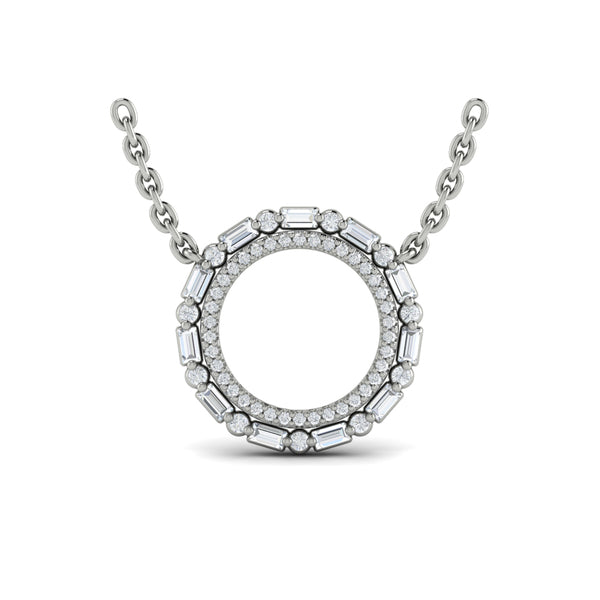 Diamond Baguette Double Open Circle Pendant Necklace