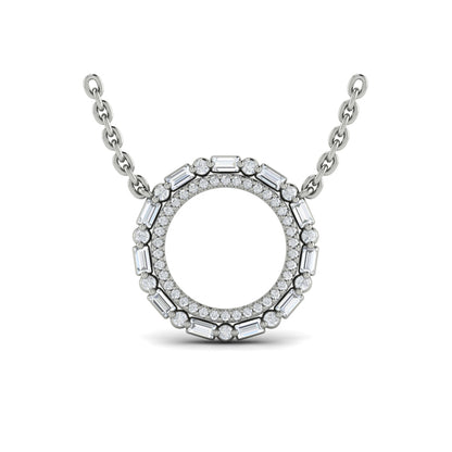 Diamond Baguette Double Open Circle Pendant Necklace