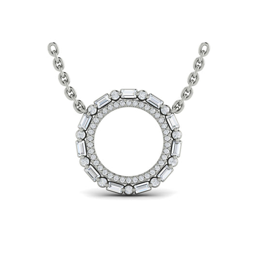 Diamond Baguette Double Open Circle Pendant Necklace