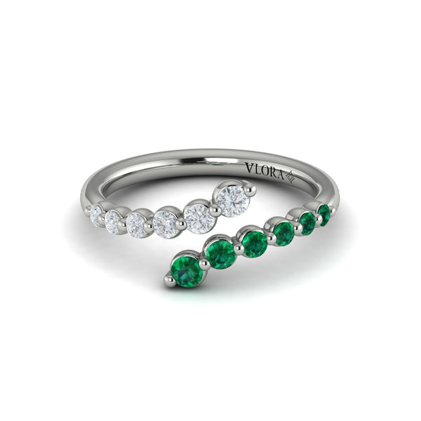 Diamond and Emerald Open Wrap Ring