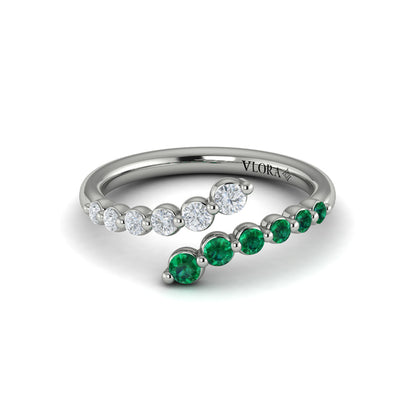 Diamond and Emerald Open Wrap Ring