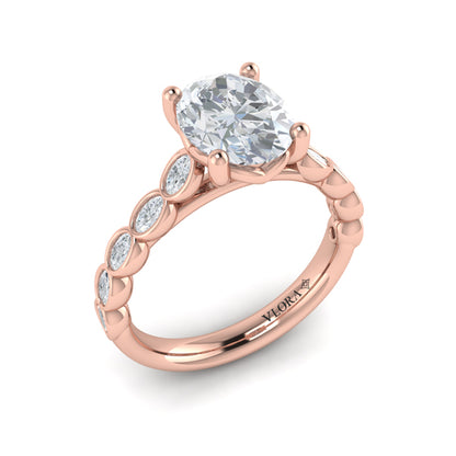 Bezel Oval Diamond Band Engagement Ring