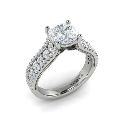 Round Classic, Modern Vintage Engagement Ring in Platinum by Vlora Bridal