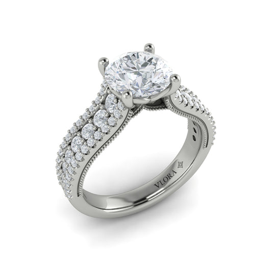Round Classic, Modern Vintage Engagement Ring in Platinum by Vlora Bridal