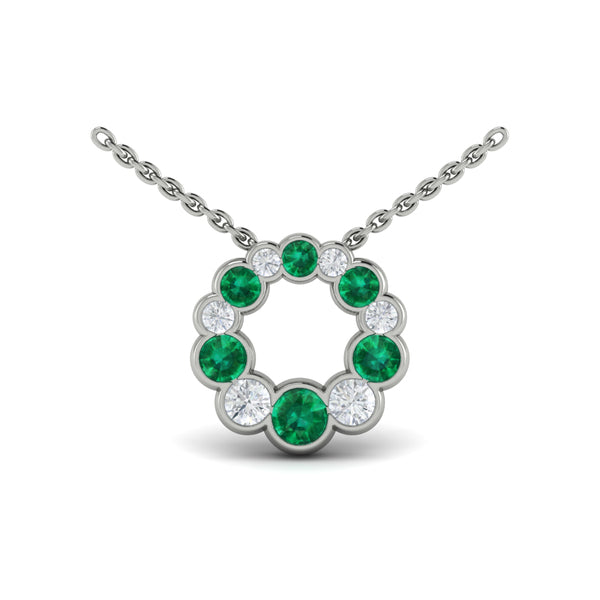 Diamond and Emerald Circle Bezel Pendant
