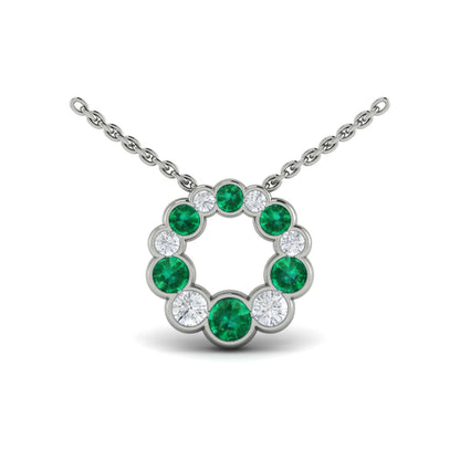 Diamond and Emerald Circle Bezel Pendant