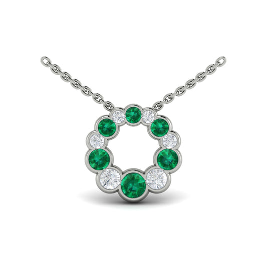 Diamond and Emerald Circle Bezel Pendant