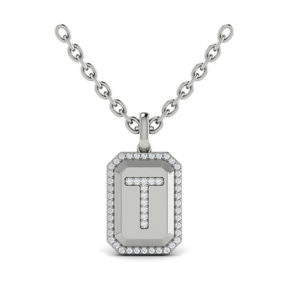 Diamond Medallion Alphabet Pendant Link Necklace, T