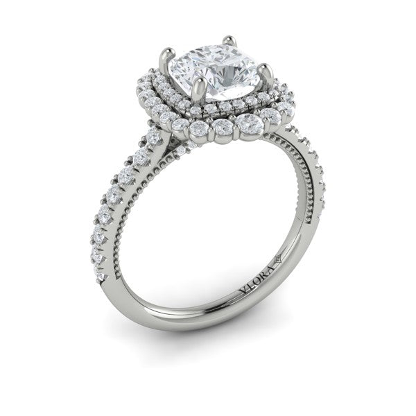 Cathedral Arch Double Halo Cushion Engagement Ring