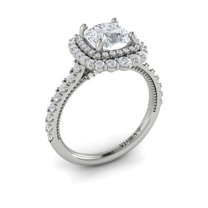 Cathedral Arch Double Halo Cushion Engagement Ring