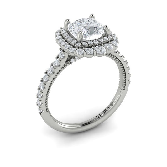 Cathedral Arch Double Halo Cushion Engagement Ring