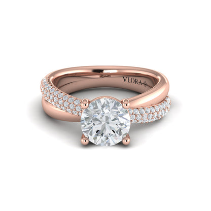 Round Straight Row Engagement Ring in 14K Rose Gold by Vlora Bridal