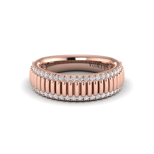 Fluted Band Ring Edged with Diamonds