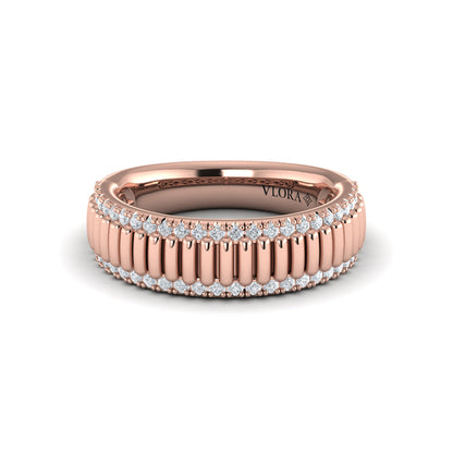 Fluted Band Ring Edged with Diamonds