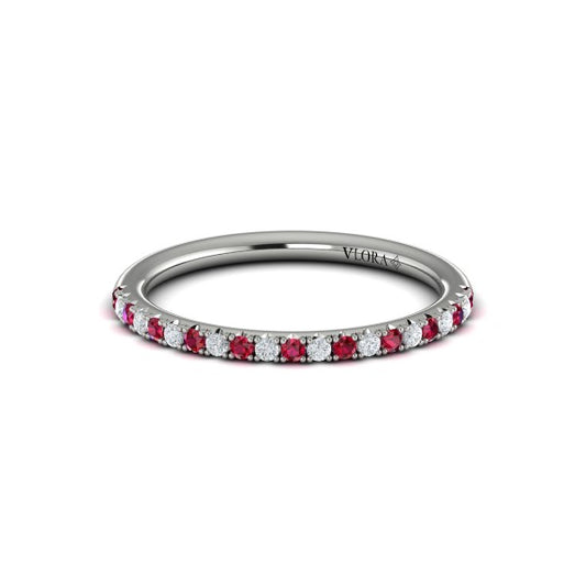 Slim Ruby and Diamond Stackable Band