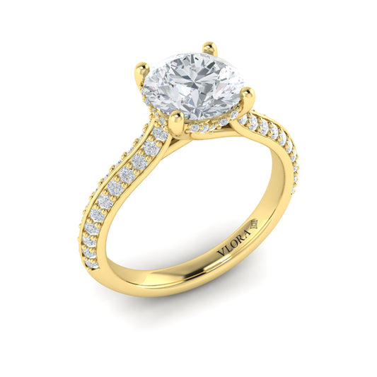 Round Classic Engagement Ring in 14K Yellow Gold by Vlora Bridal