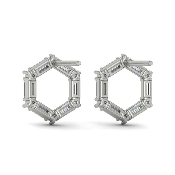 Diamond Baguette Open Honeycomb Stud Earrings