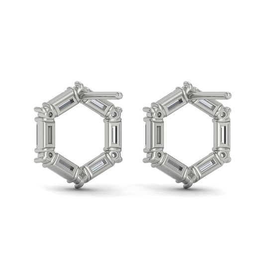 Diamond Baguette Open Honeycomb Stud Earrings