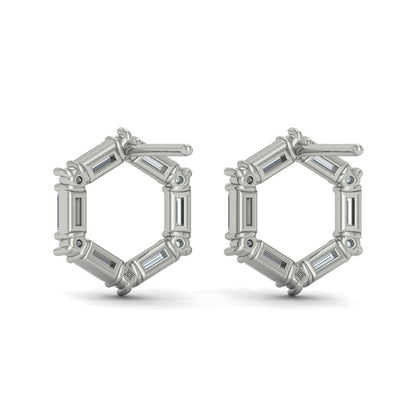 Diamond Baguette Open Honeycomb Stud Earrings