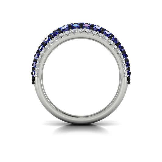 Diamond and Sapphire Multi-Row Statement Ring