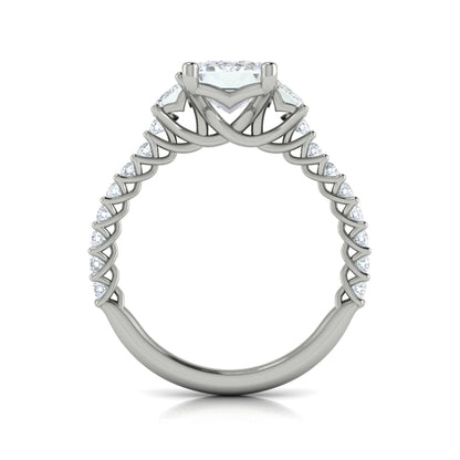 Interwoven Emerald Cut Three Stone Engagement Ring
