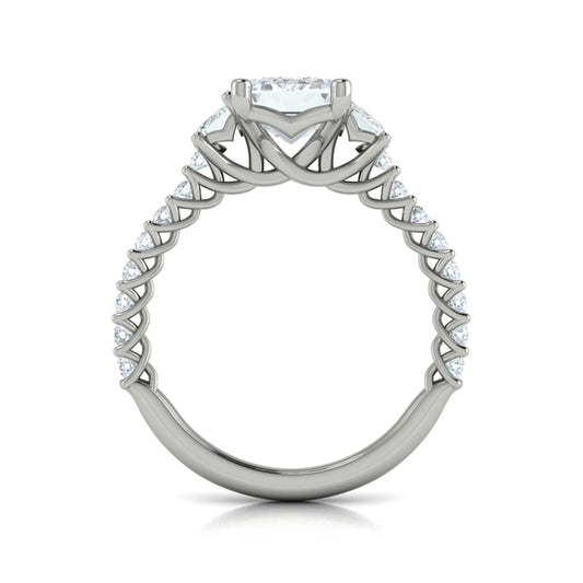 Interwoven Emerald Cut Three Stone Engagement Ring