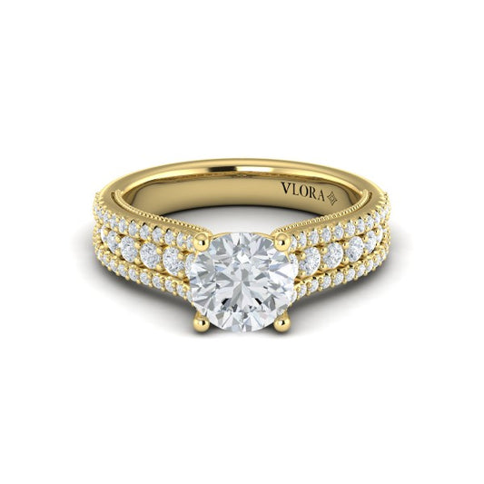 Bold Cathedral Round Diamond Engagement Ring