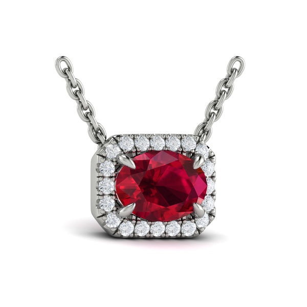 Diamond Cushion Halo and Oval Ruby Necklace