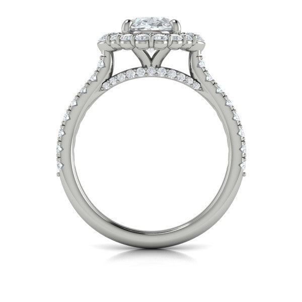 Oval Halo Engagement Ring in Platinum by Vlora Bridal